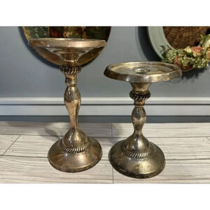 Set of silver plated Pottery Barn Candlestick holders Aged Patina